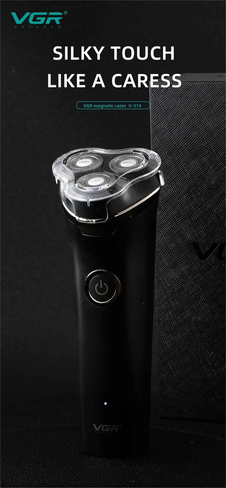 VGr Magnetic Suction Three Head Shaver Men’s Shaver Rechargeable Beard Trimmer V-319 Machines Hair Clipper Trimmer Electric