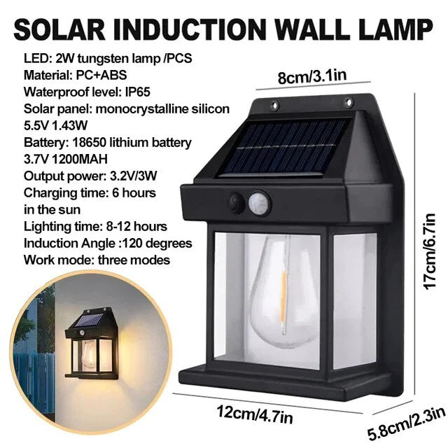 Solar Tungsten Wire Bulb Wall Lamp – LED Outdoor Solar Lights with Motion Sensor for Garden Decoration, Waterproof Solar Power Yard Lights