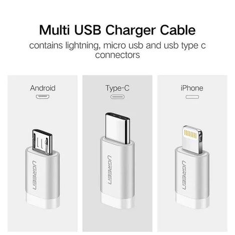 UGREEN 3-in-1 USB to Micro USB / Type C / MFI Lighting Multifunction Cable with Braid 1.5m