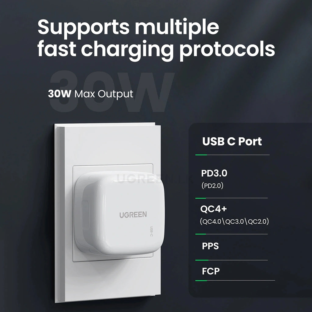 UGREEN 30W USB-C PD Fast Charger UK (White) |70197