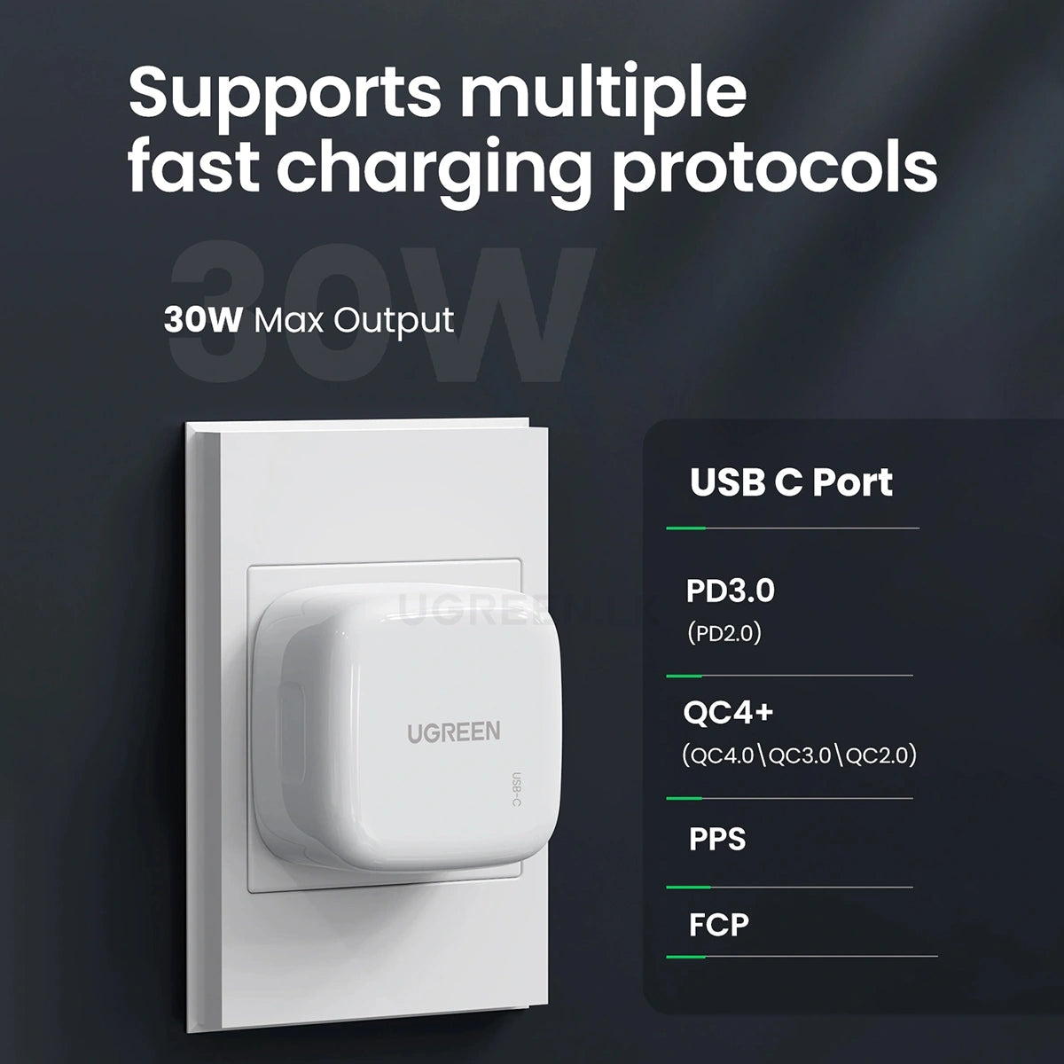 UGREEN 30W USB-C PD Fast Charger UK (White) |70197
