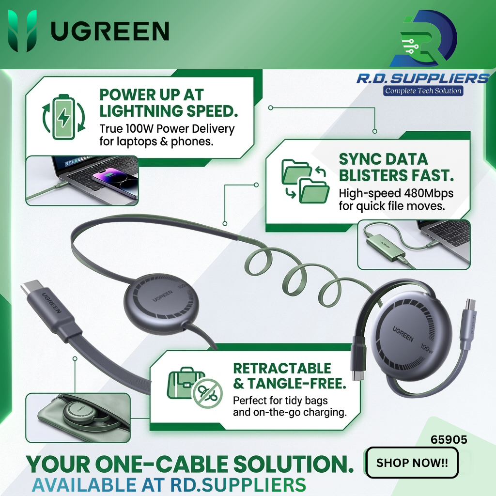 UGREEN 100W Retractable USB-C Cable| 65905