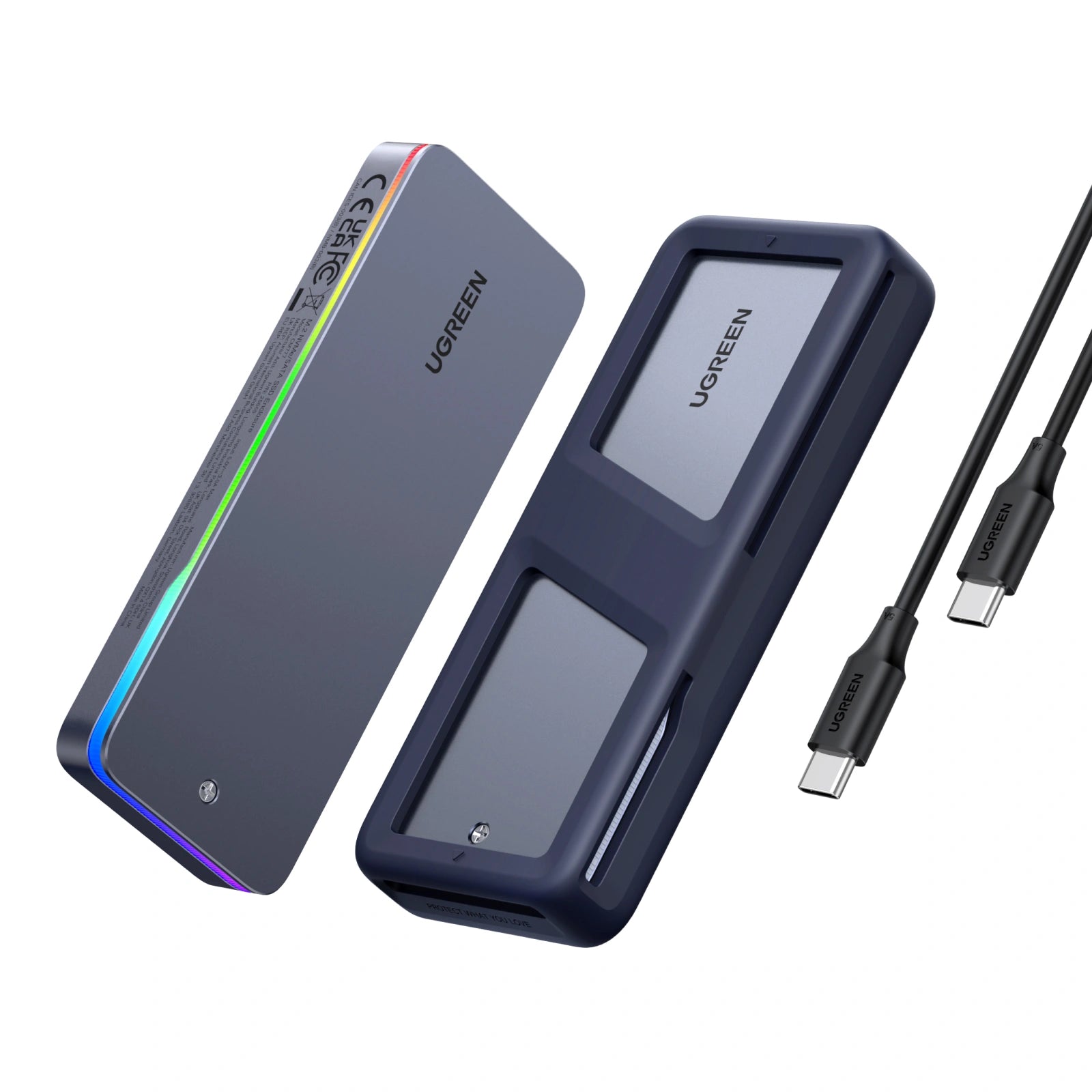 UGREEN 20Gbps M.2 NVMe RGB Lighting Aluminum Alloy Enclosure – CM777 – 25665 – 1 Year Warranty