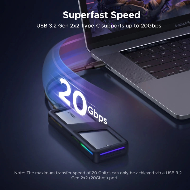 UGREEN 20Gbps M.2 NVMe RGB Lighting Aluminum Alloy Enclosure – CM777 – 25665 – 1 Year Warranty