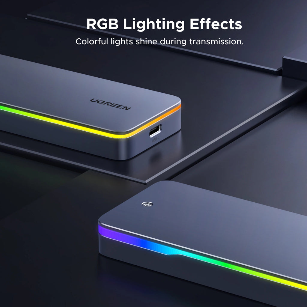 UGREEN 20Gbps M.2 NVMe RGB Lighting Aluminum Alloy Enclosure – CM777 – 25665 – 1 Year Warranty