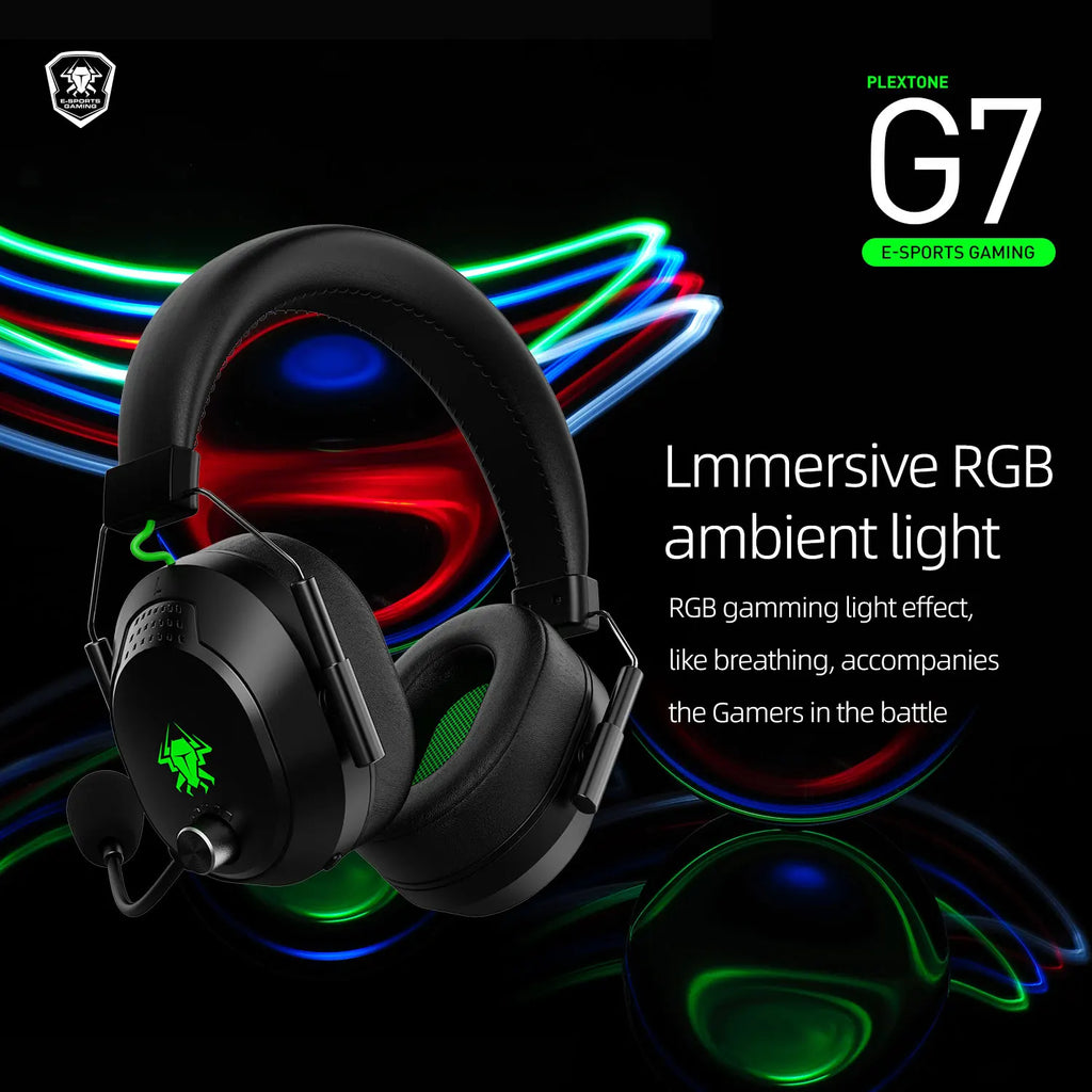 PLEXTONE G7 Gaming Earphones RGB Surround Sound 50mm Drivers ENC Detachable Mic for Mobile Phone,IOS,PC,Switch