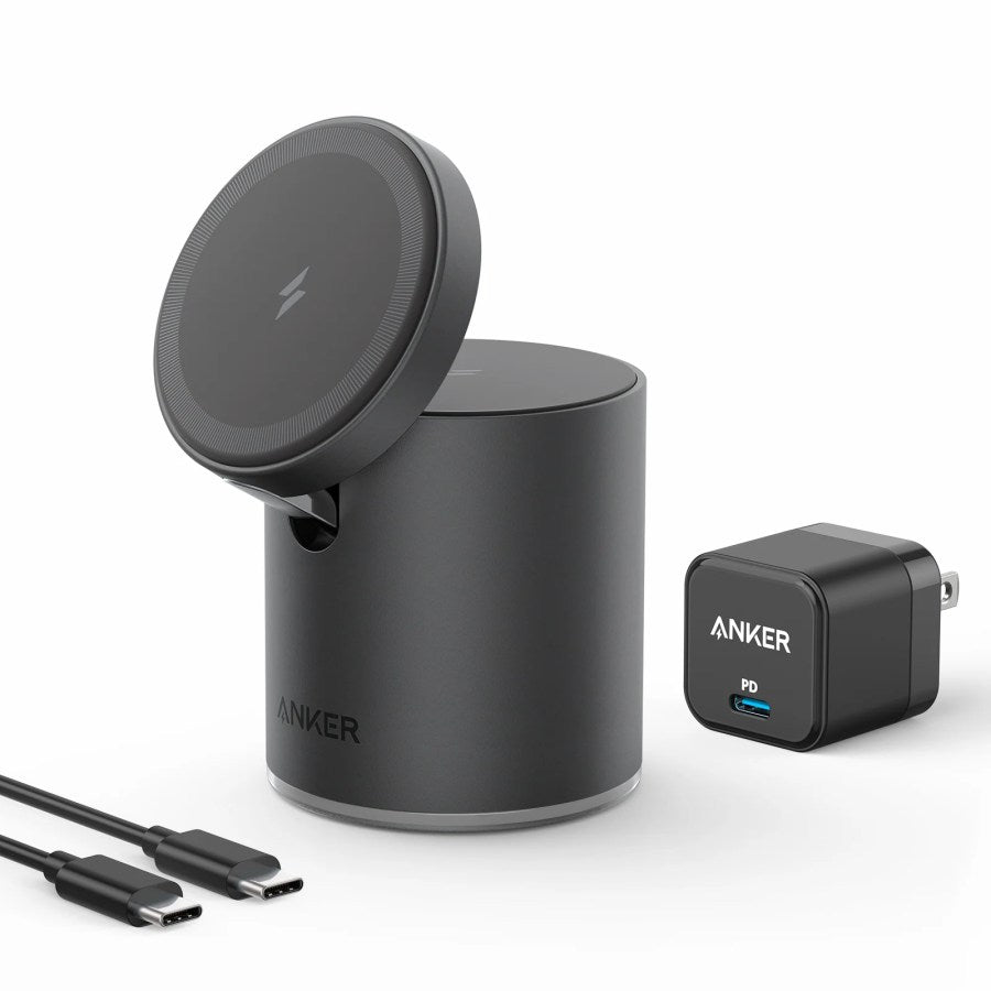Anker Magnetic Wireless Charger, 623 MagGo 2-in-1 Charging Station with 20W USB-C Charger, for iPhone 15 series/14/14 Pro/14 Pro Max/13/13 Pro Max, AirPods Pro