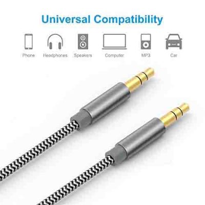 High Quality Audio Cable 3.5mm Stereo Aux Cord for Mobile Phone, Apple, Android, Tablet, Headphones, Speaker, Laptop, PC, iPod and More