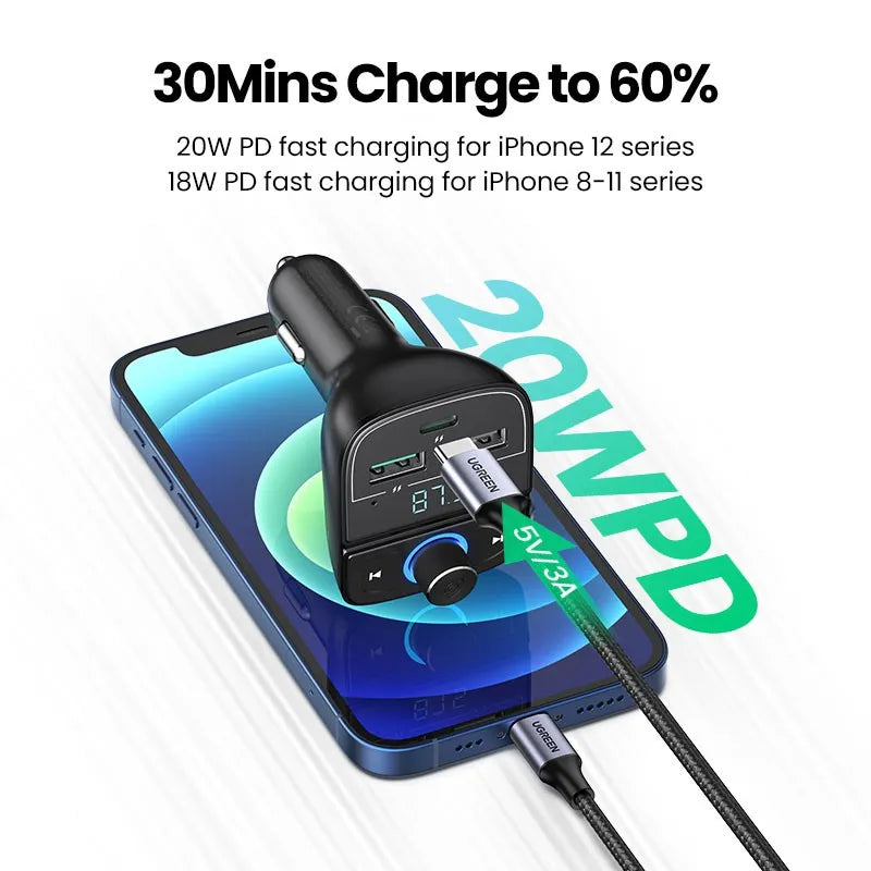 Ugreen FM&Bluetooth Transmitter&Car Charger + TF Slot