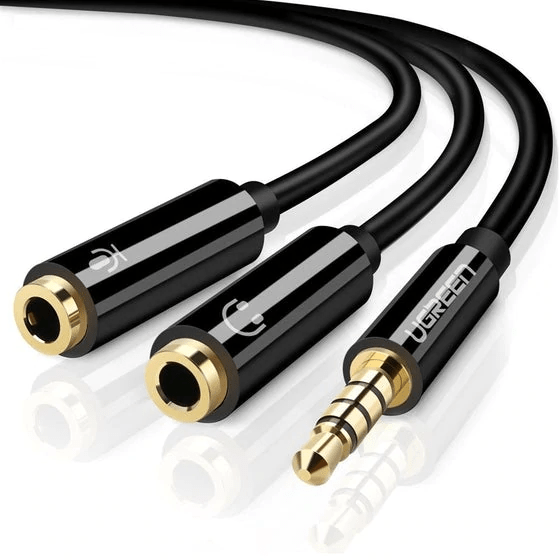 UGREEN-AV141 Headset Splitter Headphone Mic Y Adapter Cable, 3.5mm Audio Male To Separate Stereo Aux Female Jack & Microphone Female Jack Compatible For PS4, Xbox, Laptop, Phone, PC Gaming Headset