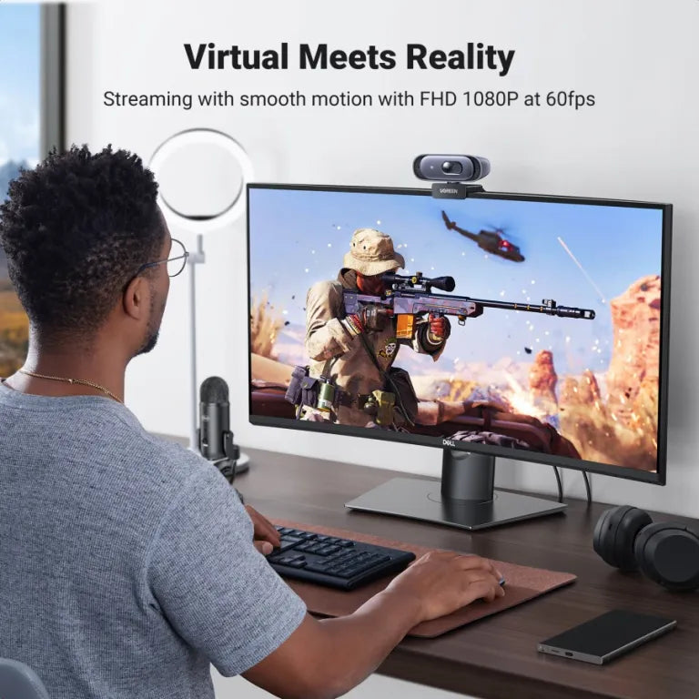 UGREEN Webcam 2K Full HD Resolution 1080P 60fps Built in Dual Mic, Auto Focus & Noise Cancelling