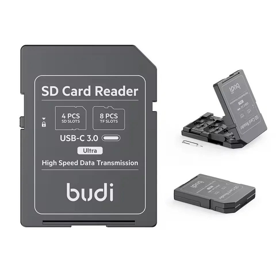 BUDI SD/TF Card Reader with SD Card Appearance Design 4 SD Slots & 8 TF Slots