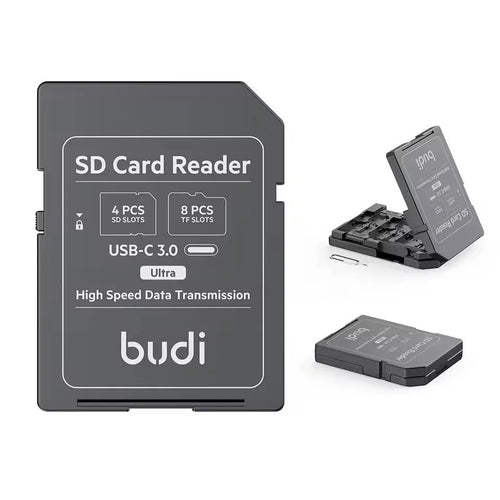 BUDI SD/TF Card Reader with SD Card Appearance Design 4 SD Slots & 8 TF Slots