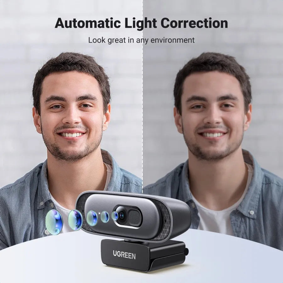 UGREEN Webcam 2K Full HD Resolution 1080P 60fps Built in Dual Mic, Auto Focus & Noise Cancelling