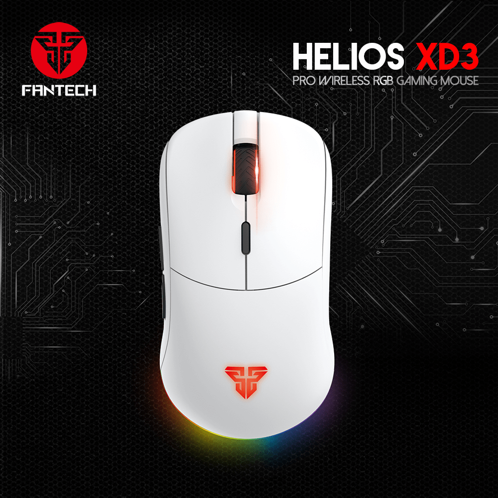 Fantech HELIOS XD3 Premium Wireless Wired Mouse Pixart 3335 Built in Battery Wired-WHITE