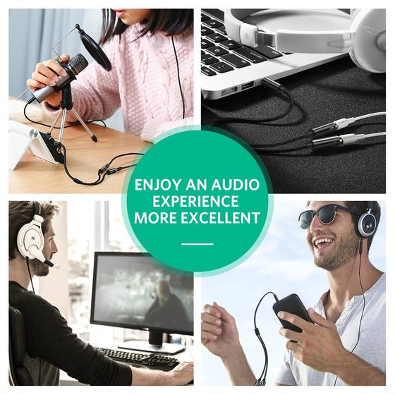 UGREEN-AV141 Headset Splitter Headphone Mic Y Adapter Cable, 3.5mm Audio Male To Separate Stereo Aux Female Jack & Microphone Female Jack Compatible For PS4, Xbox, Laptop, Phone, PC Gaming Headset