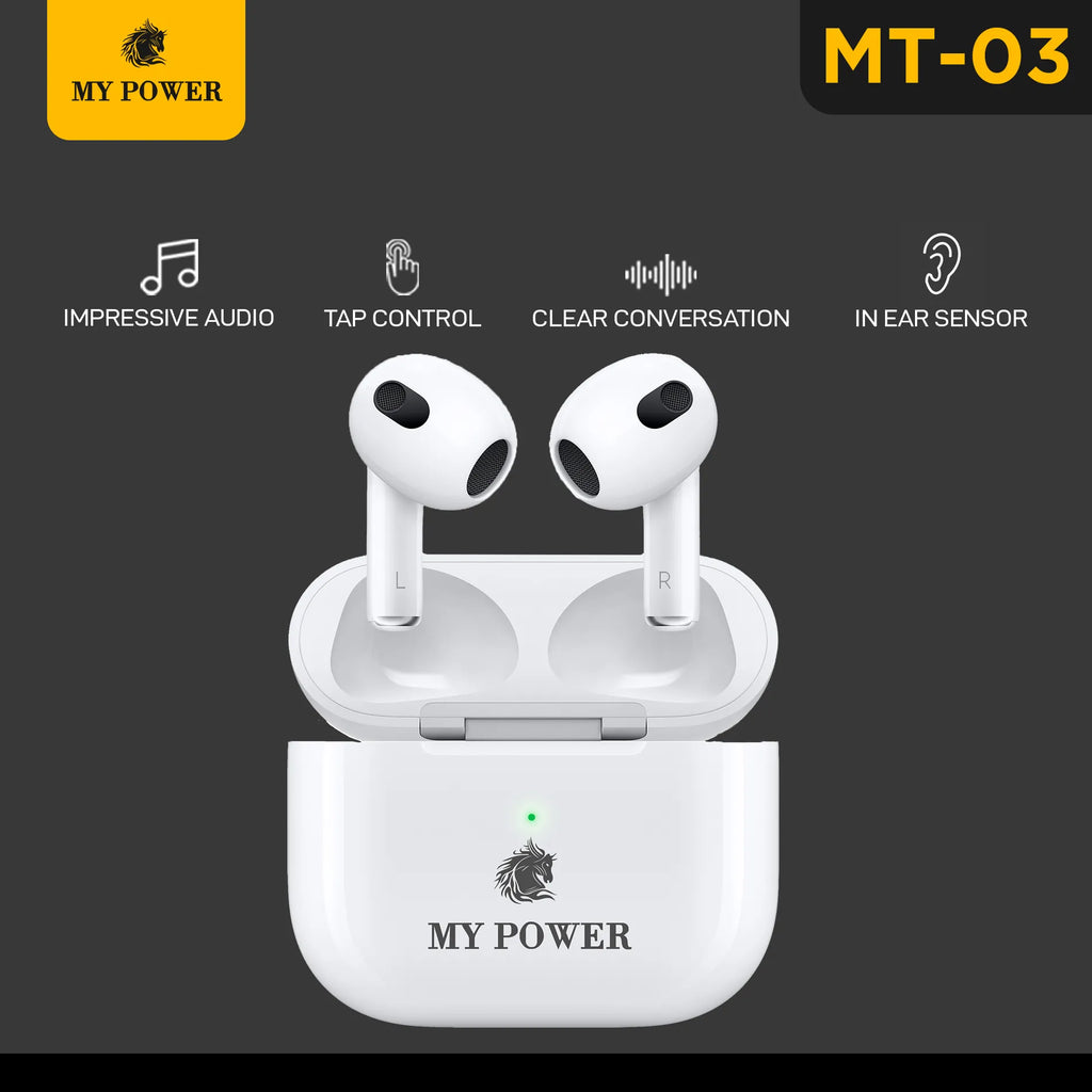 My Power MT03 3rd Gen Wireless Earbuds Ð Long Battery & Lightning Charging