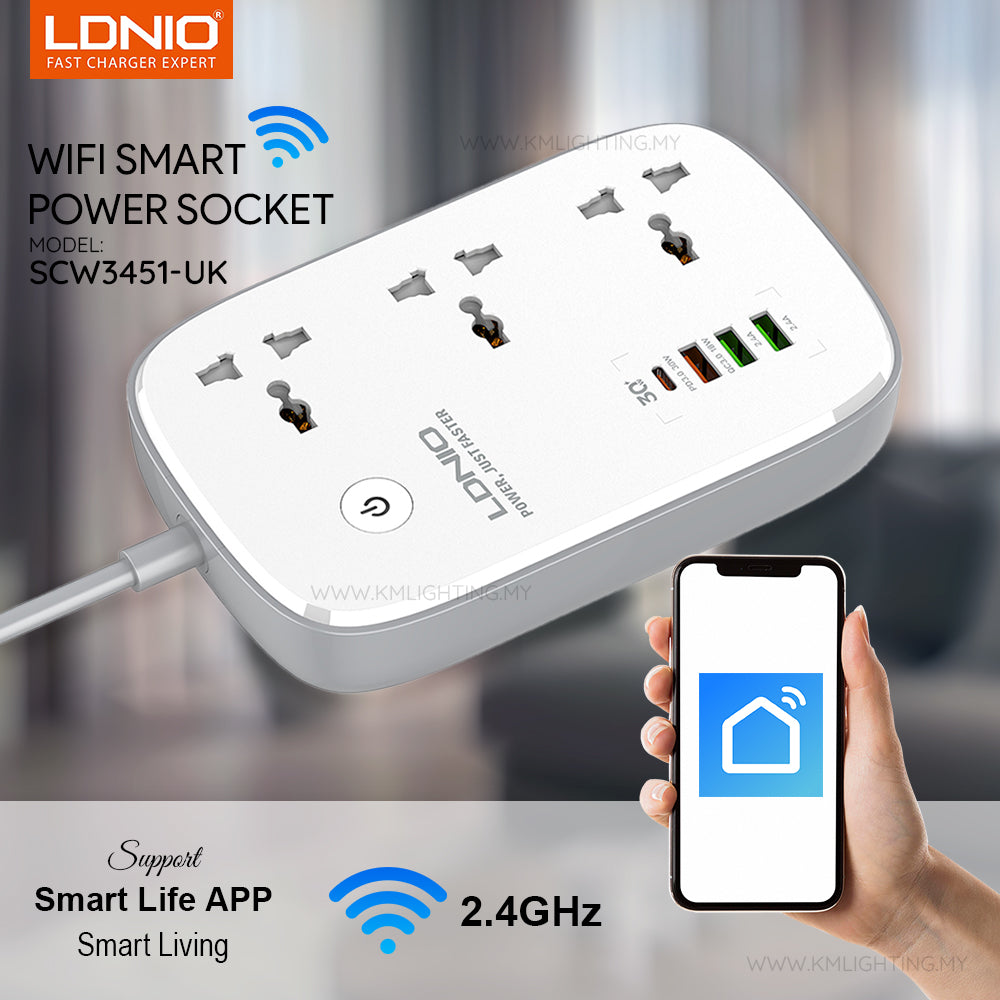 LDNIO 3 AC Outlets Wi-Fi Smart Power Strip SCW3451 Multiplug