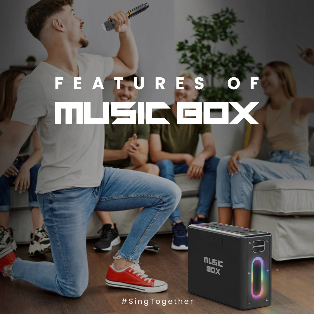 HiFuture MusicBox | TWS Function Karaoke And Bluetooth Speaker | 100W Output | Dual Mic | Built-In-Battery & Powerbank | RGB Lighting | Portable Design