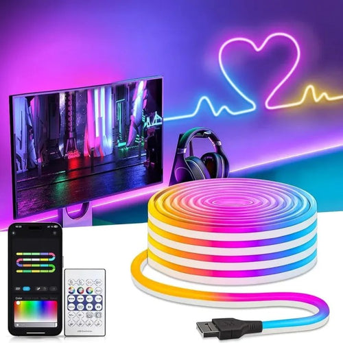 5V RGB Neon LED Strip Light – Mobile App & Remote Controlled Neon Rope Lights | USB Powered Waterproof Strip for Room Decor, Gaming Setup, DIY Neon Signs, Party & Diwali Decoration