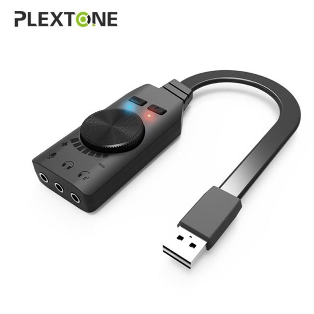 PLEXTONE GS3 Sound Card Virtual 7.1 Channel Adapter External USB Sound Card 3.5mm Headset Converter Stereo 15% Sound Expansion for PC Desktop Notebook Mobile