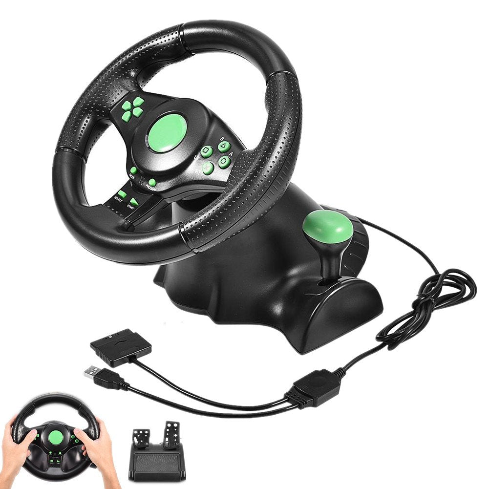 Gaming Vibration Racing Steering Wheel (23cm) & Pedals for XBOX ONE PS3 PS2 PC USB
