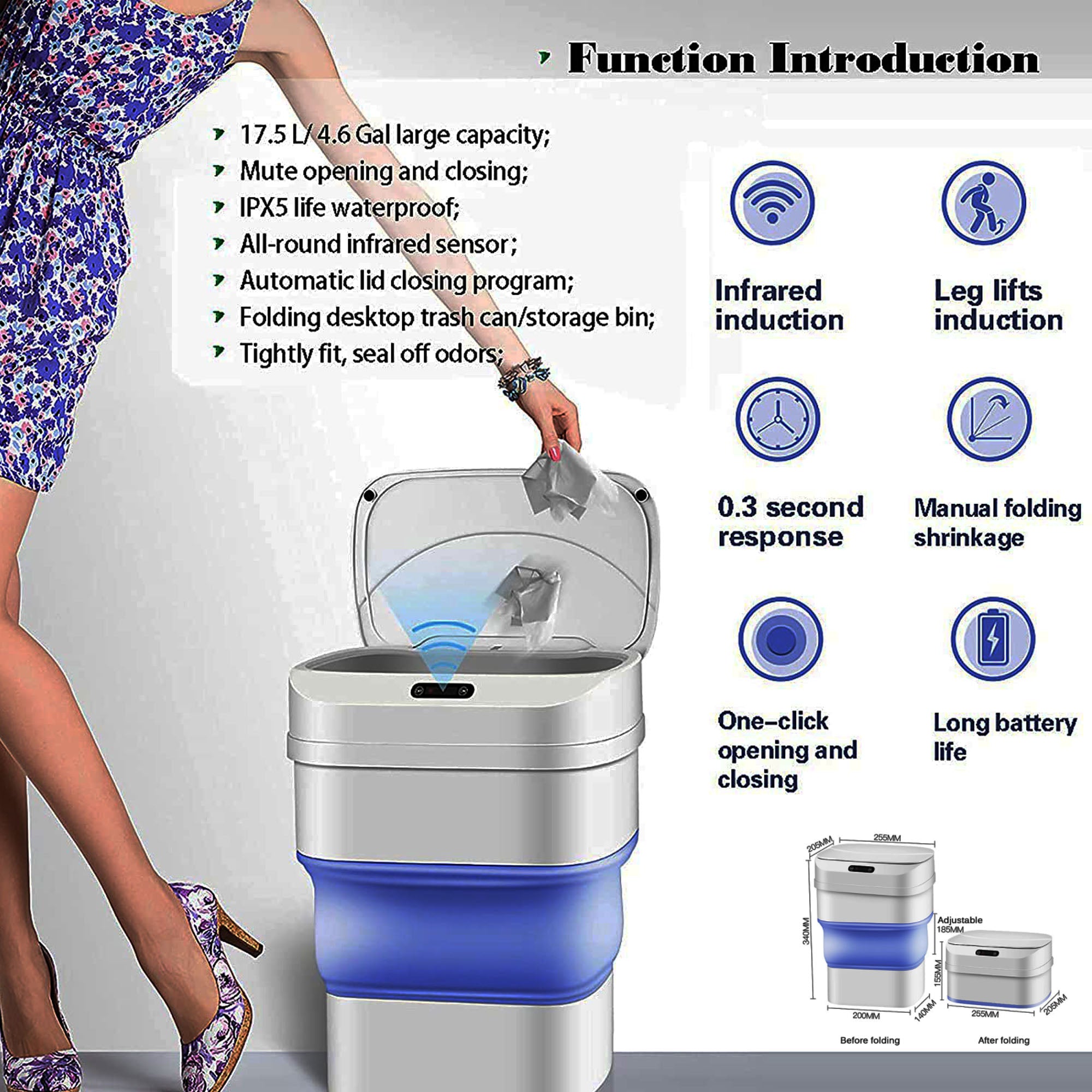 Intelligent Trash Can Automatic Sensor Dustbin Smart Sensor Electric Waste Bin Home Rubbish Can For Kitchen Bathroom Office Garbage