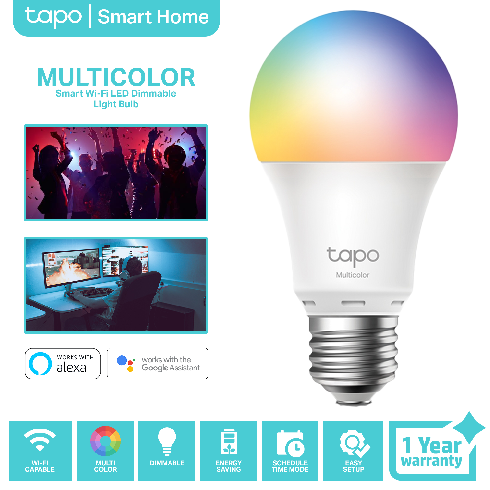 Tplink Tapo L530E Smart Wi-Fi Light Bulb, Multicolor