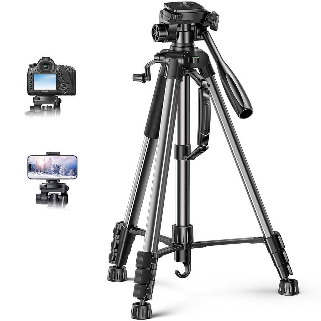 UGREEN Tripod with 53.5-175 cm Height, Lightweight and Portable Travel Tripod, Aluminium Tripod with Mobile Phone Holder and Travel Bag for Camera