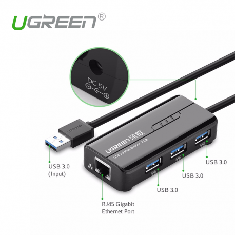 UGREEN USB 3.0 Combo-USB 3.0 Giga Ethernet + 3 ports USB 3.0 Hub