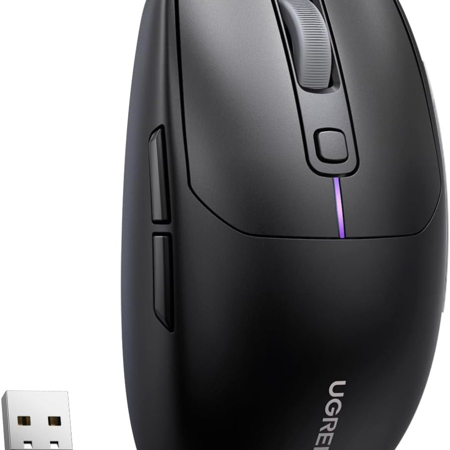 UGREEN Wireless Mouse Rechargeable Bluetooth 2.4G Gaming Mouse Ergonomic Computer Mouse with 5000 DPI, RGB, 6 Programmable Buttons, Lightweight