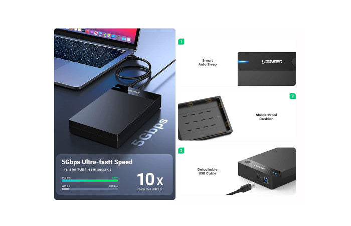 UGREEN USB 3.0 B To 3.5”/2.5″ SATA Hard Driver Enclosure