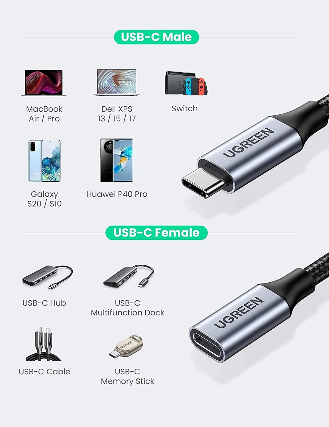 UGREEN USB-C Extension Cable (Male to Female) | 30205