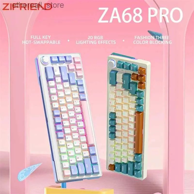 Zifriend ZA68 65% Mechanical Gaming Keyboard 68 Keys Hot Swappable Anti-ghosting 2.4G Wireless BT Mini Rgb